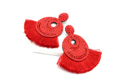 Josie Beaded Tassel Earrings- Red