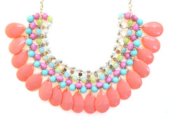 Beaded Layered Teardrop Necklace- Peach