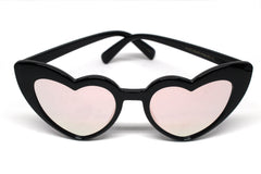 Heart Eye Sunglasses- Black Frame/ Rose Mirrored Lens