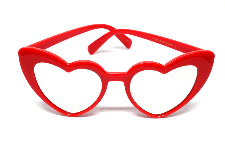 Heart Eye Sunglasses- Red Frame/ Rose Mirrored Lens
