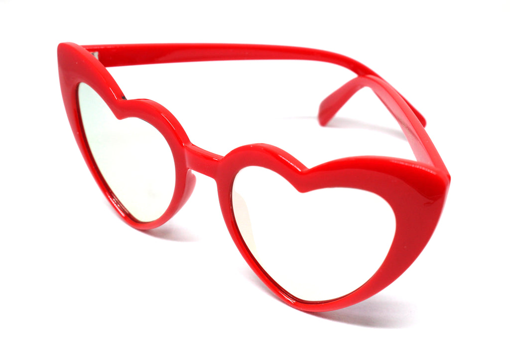 Heart Eye Sunglasses- Red Frame/ Rose Mirrored Lens