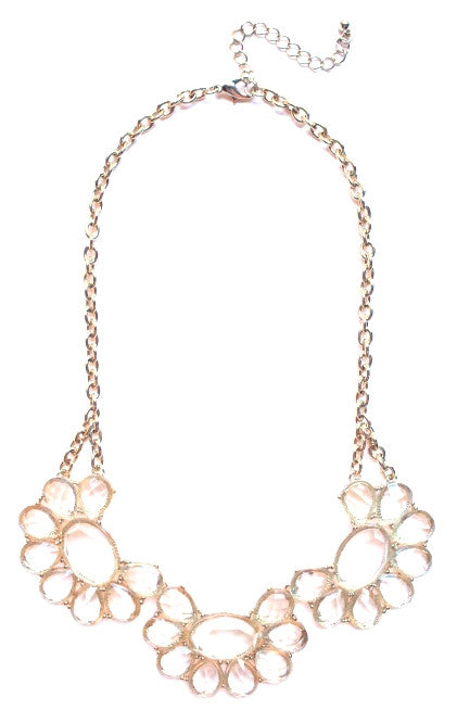 Clear Lucite Jeweled Floral Necklace