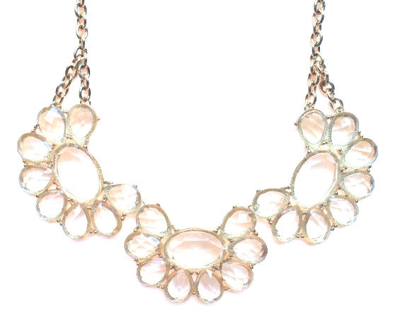 Clear Lucite Jeweled Floral Necklace