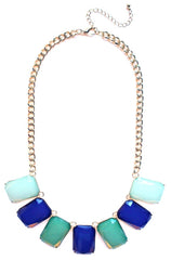 Colorblock Gemstone Jewels Statement Necklace- Blue