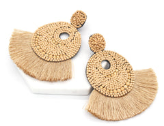 Josie Beaded Tassel Earrings- Beige