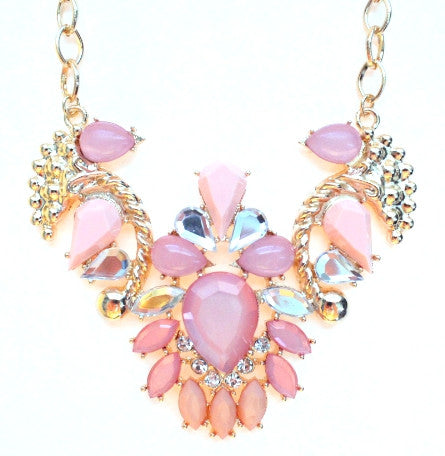 Jeweled Pendant Necklace- Pink