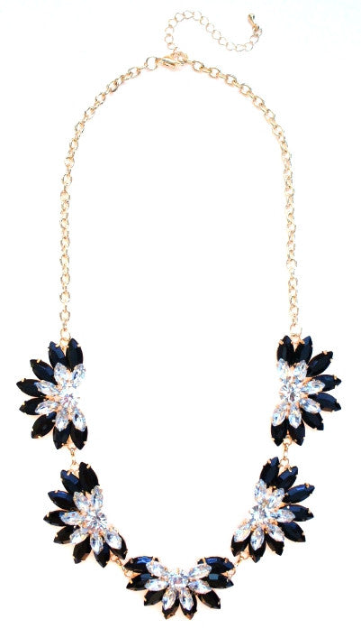 Designer Inspired Fan Crystal Statement Necklace- Black