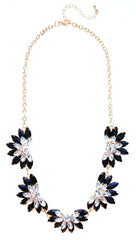 Designer Inspired Fan Crystal Statement Necklace- Black