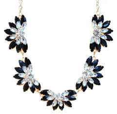 Designer Inspired Fan Crystal Statement Necklace- Black