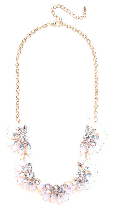Designer Inspired Fan Crystal Statement Necklace- White