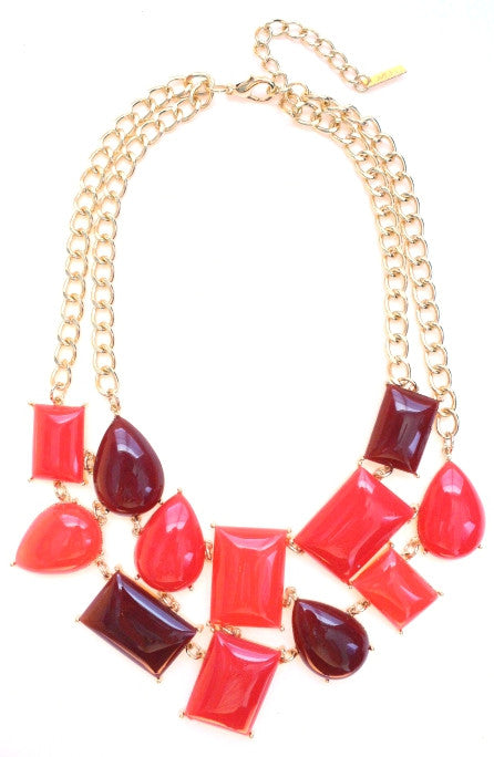 Geometric Bib Necklace- Red & Maroon