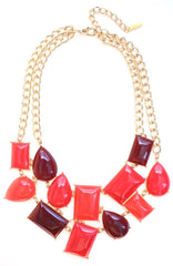 Geometric Bib Necklace- Red & Maroon