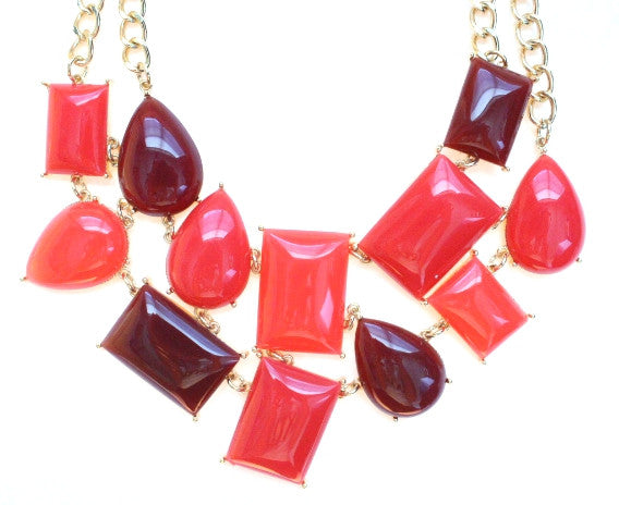 Geometric Bib Necklace- Red & Maroon