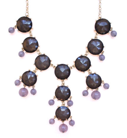 Mini Gold-Tone Chain Bubble Necklace- Grey