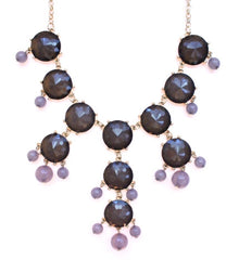 Mini Gold-Tone Chain Bubble Necklace- Grey