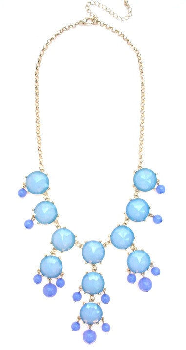 Mini Gold-Tone Chain Bubble Necklace- Sky Blue