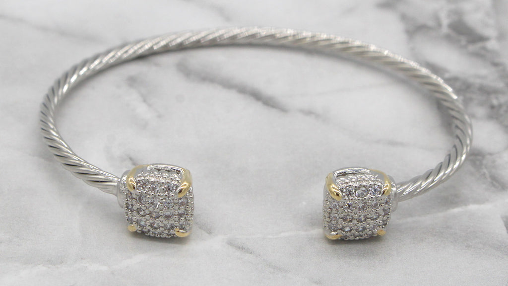 Stack It Up Bracelet Cuff- Square Pavé Ends