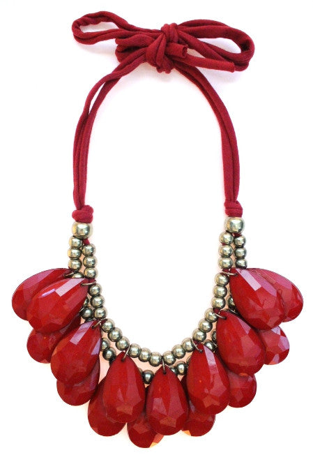 Baubles Teardrop Tie Statement Necklace- Red