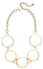 Round Enamel Statement Necklace- White