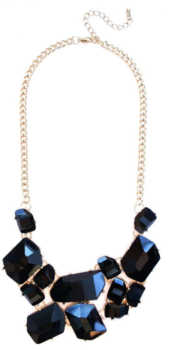 Jeweled Stone Fragment Necklace- Black