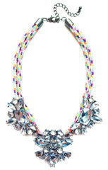 Crystal Jewel & Rope Necklace- Rainbow