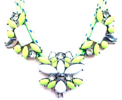 Crystal Jewel & Rope Necklace- Neon