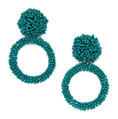 Jade Beaded Hoop Earrings- Teal