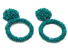 Jade Beaded Hoop Earrings- Teal