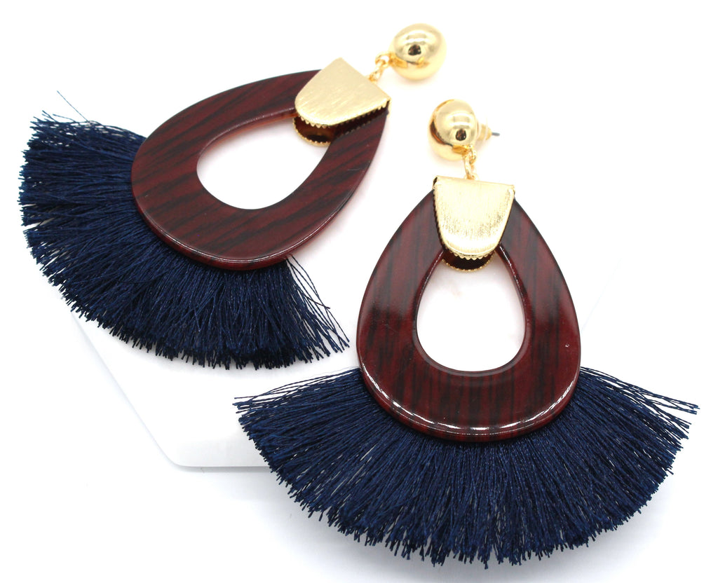 Hannah Tassel Earrings- Navy Blue