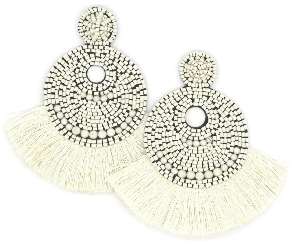 Josie Beaded Tassel Earrings- Ivory