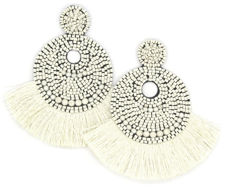 Josie Beaded Tassel Earrings- Ivory