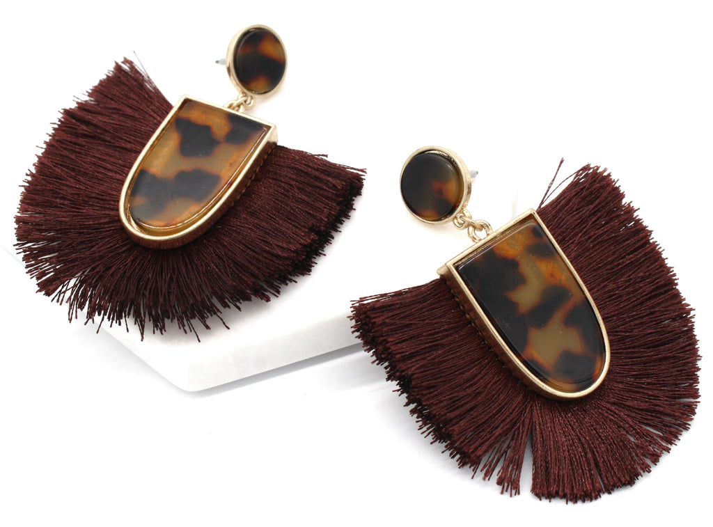 Mia Fan Fringe Earrings- Tortoise