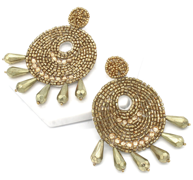 Ingrid Beaded Statement Earrings- Gold