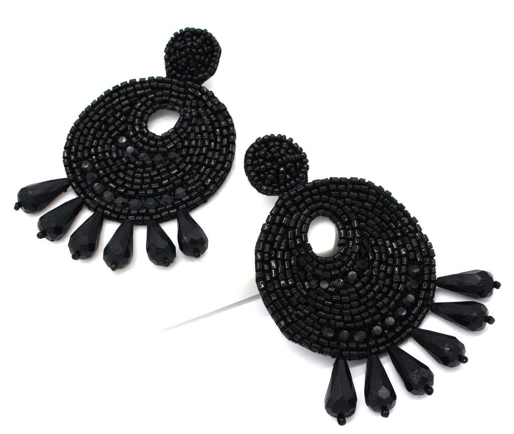 Ingrid Beaded Statement Earrings- Black