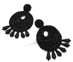 Ingrid Beaded Statement Earrings- Black
