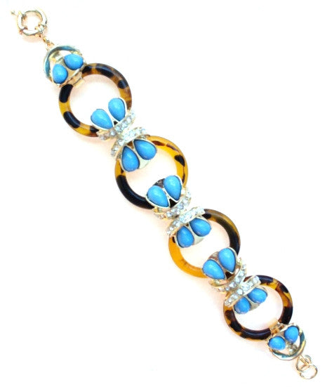 Tortoise & Turquoise Circle Link Bracelet