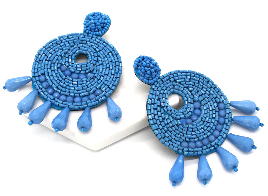 Ingrid Beaded Statement Earrings- Blue