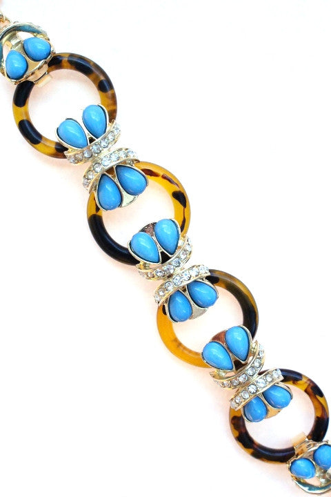 Tortoise & Turquoise Circle Link Bracelet