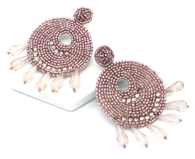 Ingrid Beaded Statement Earrings- Violet