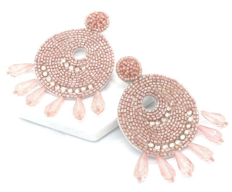 Ingrid Beaded Statement Earrings- Blush