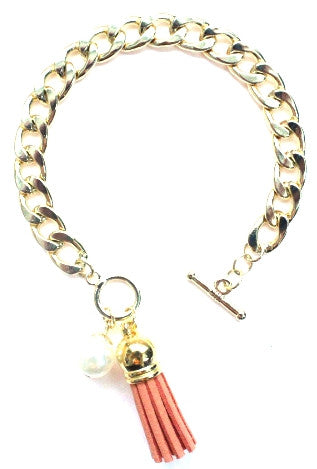 Chain Linked Tassel Bracelet- Coral