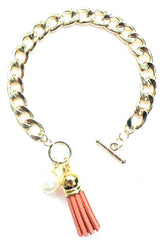 Chain Linked Tassel Bracelet- Coral