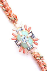 Jewel Threaded Chain Link Bracelet- Mint/Coral