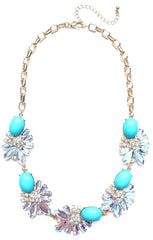 Crystal Stone Floral Necklace- Turquoise