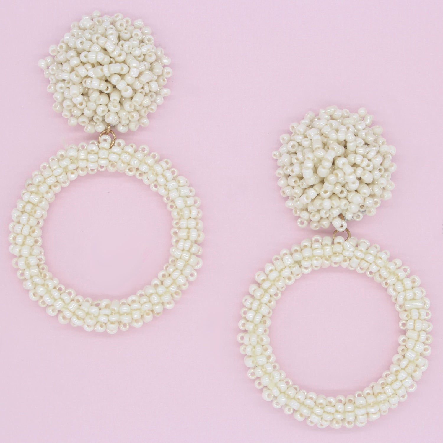 Jade Beaded Hoop Earrings- Ivory
