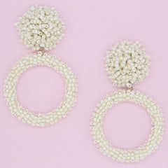 Jade Beaded Hoop Earrings- Ivory
