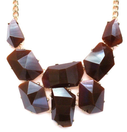 Jeweled Stone Necklace- Brown