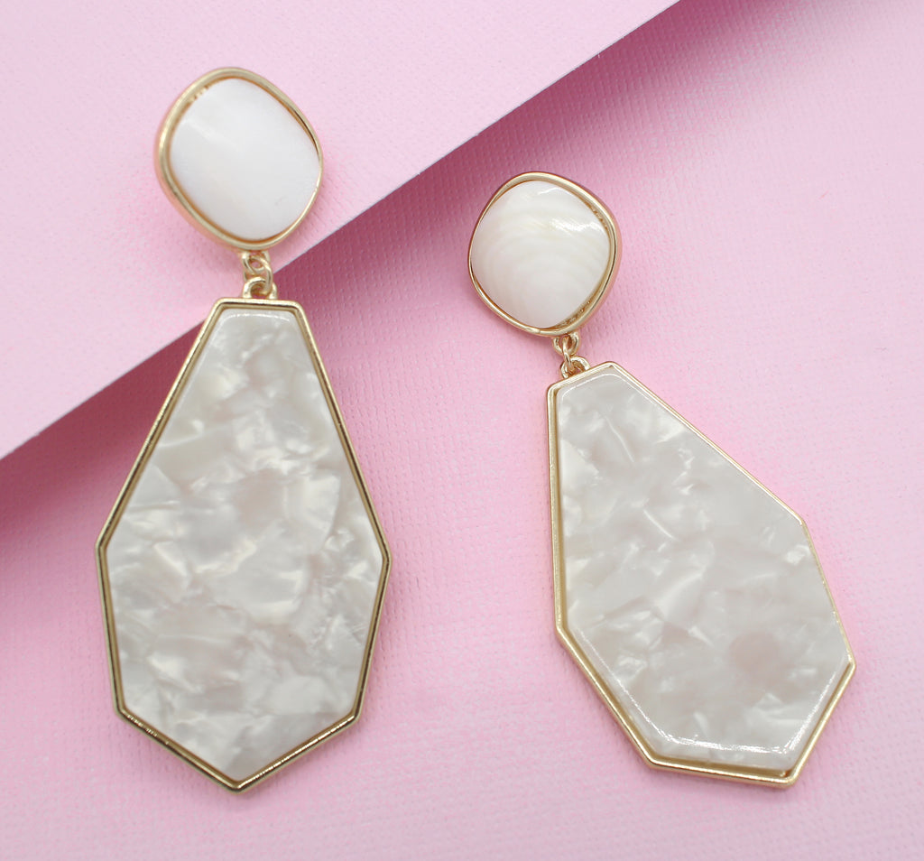 Talia Resin Drop Earrings- Ivory/ Mother of Pearl