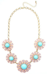 Crystal Daisy Statement Necklace- Pink/ Mint