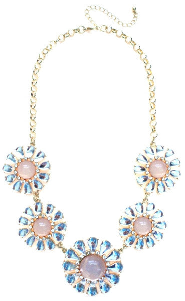 Crystal Daisy Statement Necklace- Crystal/ Pink